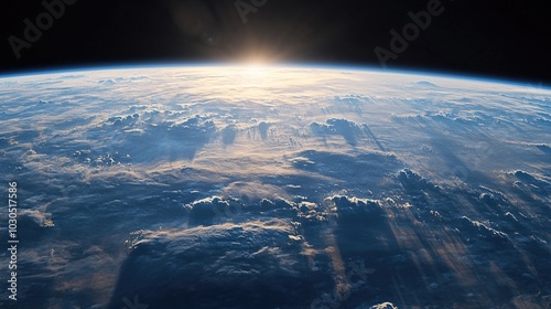 View of the Earth from space, with clouds and the horizon.