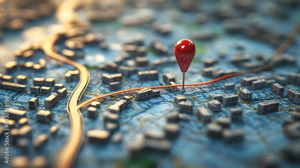 Digital GPS Location on Map with Pin Route Path Concept Digital GPS Location on Map with Pin Route Path Concept