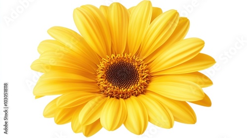 A cheerful yellow Gerber daisy flower isolated on a transparent background, highlighting its sunny hue and lively presence, ideal for brightening up any design.