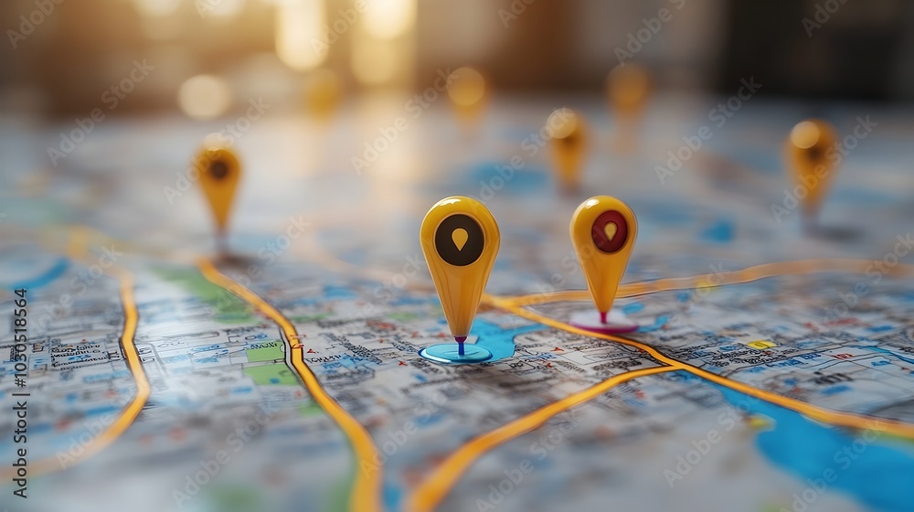 Digital GPS Location on Map with Pin Route Path Concept Digital GPS Location on Map with Pin Route Path Concept