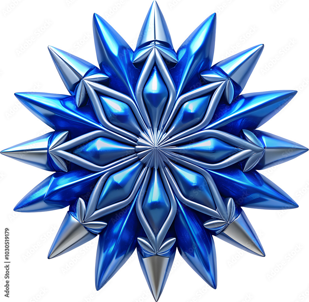 bright, shiny blue snowflake with a detailed, symmetrical design. smooth petal-like shapes and rounded droplets radiating from the center. PNG bright, shiny blue snowflake with a detailed, symmetrical design. smooth petal-like shapes and rounded droplets radiating from the center. PNG
