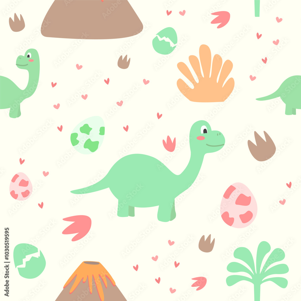 Obraz premium Cute vector colorful dinosaur seamless pattern
