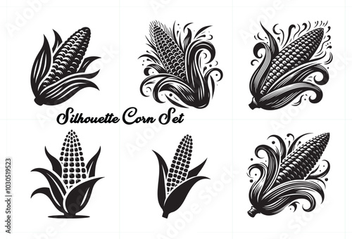 Black Color Corn Silhouette Vector