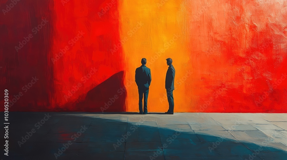 Minimalist Artwork Depicting Two Figures in Negotiation Minimalist Artwork Depicting Two Figures in Negotiation