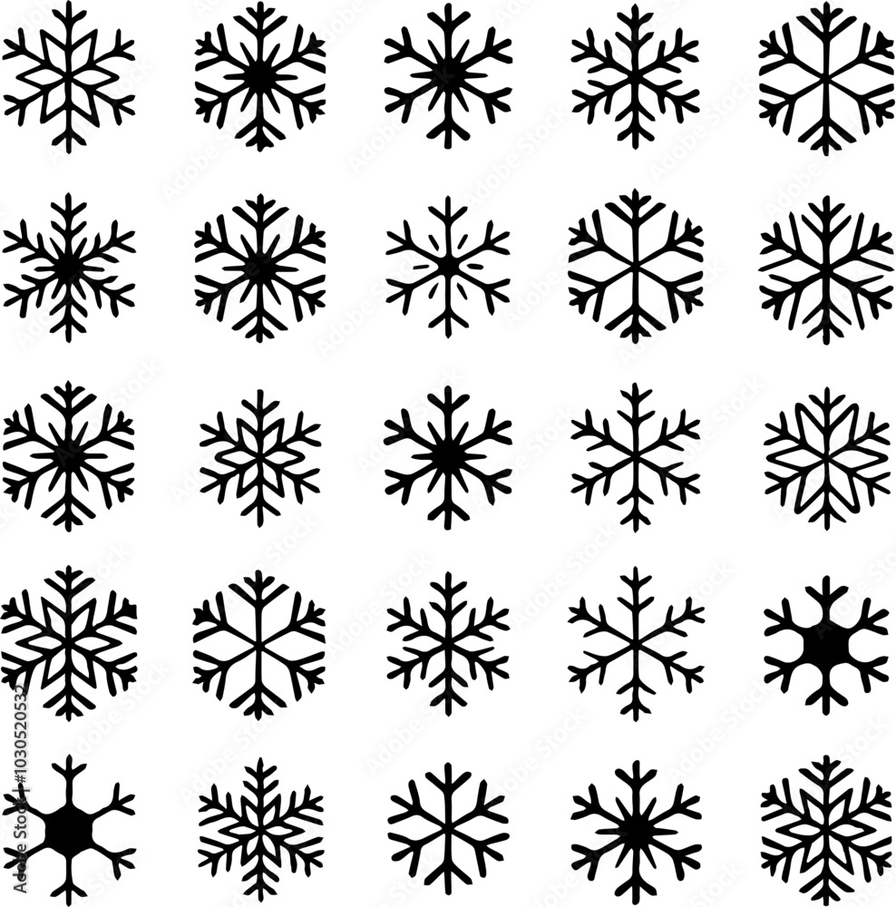 Snowflake Vector Set, Snow Icon Designs for Winter and Decoration Snowflake Vector Set, Snow Icon Designs for Winter and Decoration