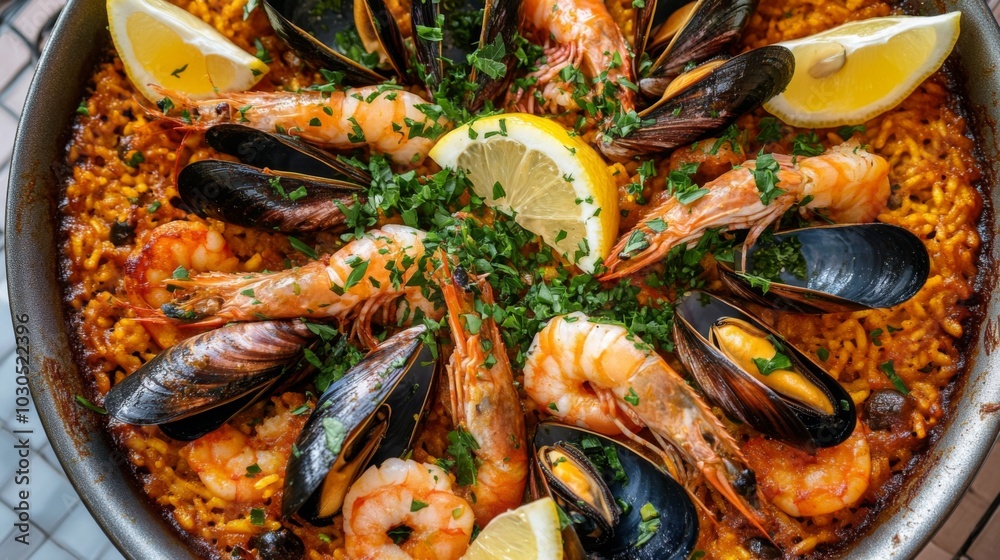 Vibrant Seafood Paella with Fresh Ingredients Vibrant Seafood Paella with Fresh Ingredients