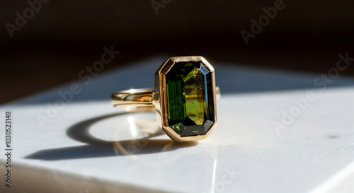 Gold ring with green gemstone elegant jewelry piece showcasing unique design and craftsmanship