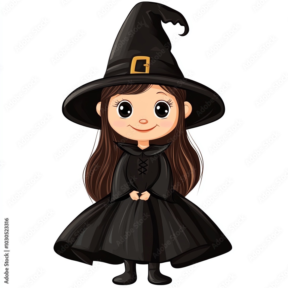 A cute cartoon witch character with a black dress and hat, perfect for Halloween themed designs and illustrations. A cute cartoon witch character with a black dress and hat, perfect for Halloween themed designs and illustrations.