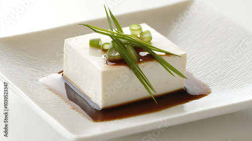 Wallpaper Mural Fresh cold tofu with soy sauce garnished with green onions Torontodigital.ca