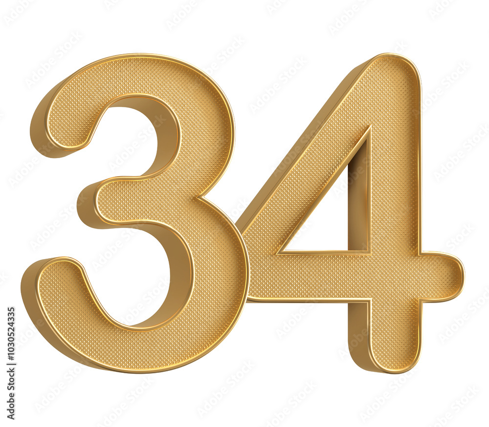 Gold 3D Number 34 Gold 3D Number 34