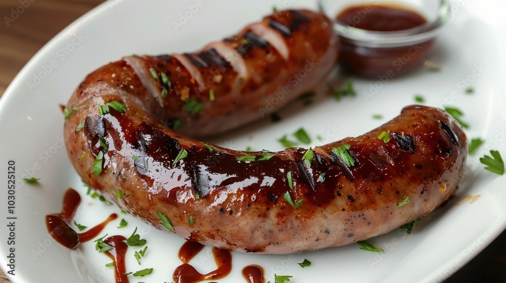 Grilled sausage with barbeque sauce Grilled sausage with barbeque sauce