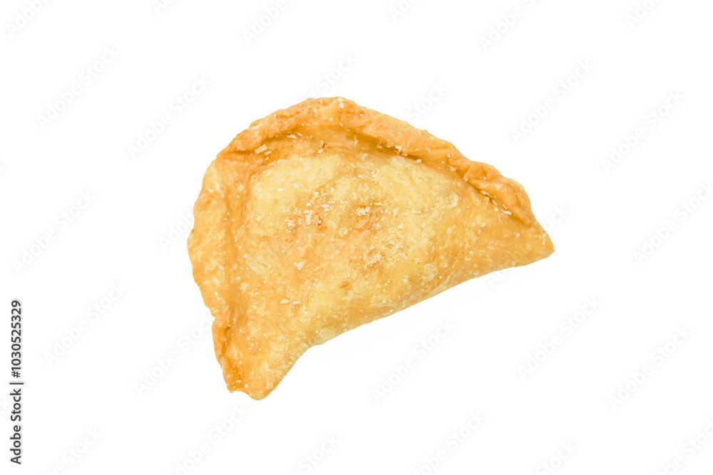 Fried pastels isolated on white background. Fried pastel is a popular snack from Indonesia filled with vegetables or chicken Fried pastels isolated on white background. Fried pastel is a popular snack from Indonesia filled with vegetables or chicken