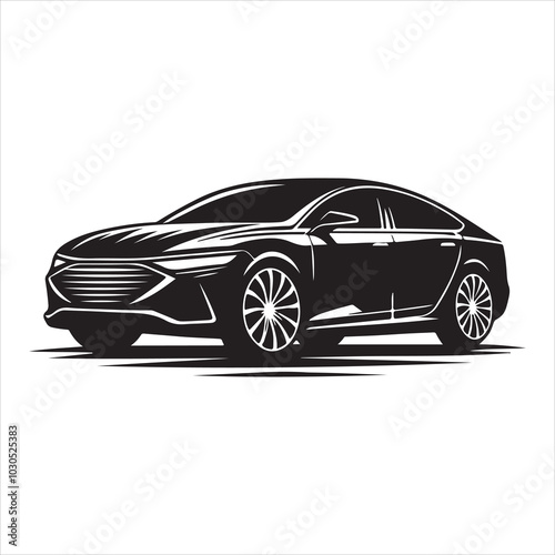 Elegant Ride Modern Sedan Car Silhouette Design , black colour vactor 