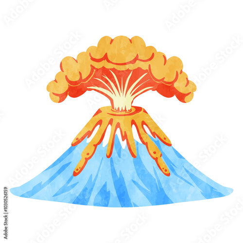 シンプルな富士山噴火の水彩イラスト