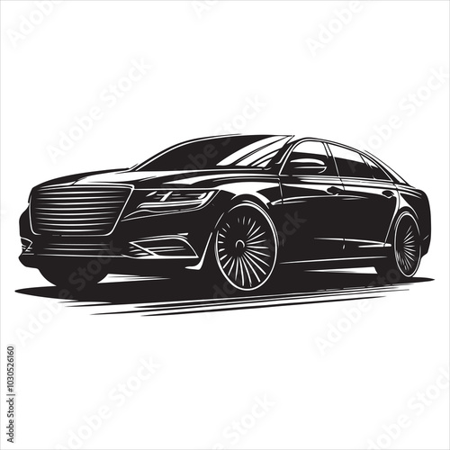 Elegant Ride Modern Sedan Car Silhouette Design , black colour vactor 