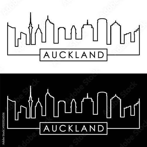 Auckland skyline. Linear style. Single line. Editable vector file.