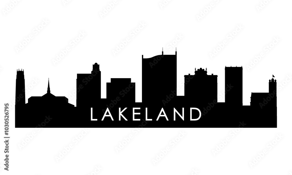 Naklejka premium Lakeland skyline silhouette. Black Lakeland FL city design isolated on white background. 