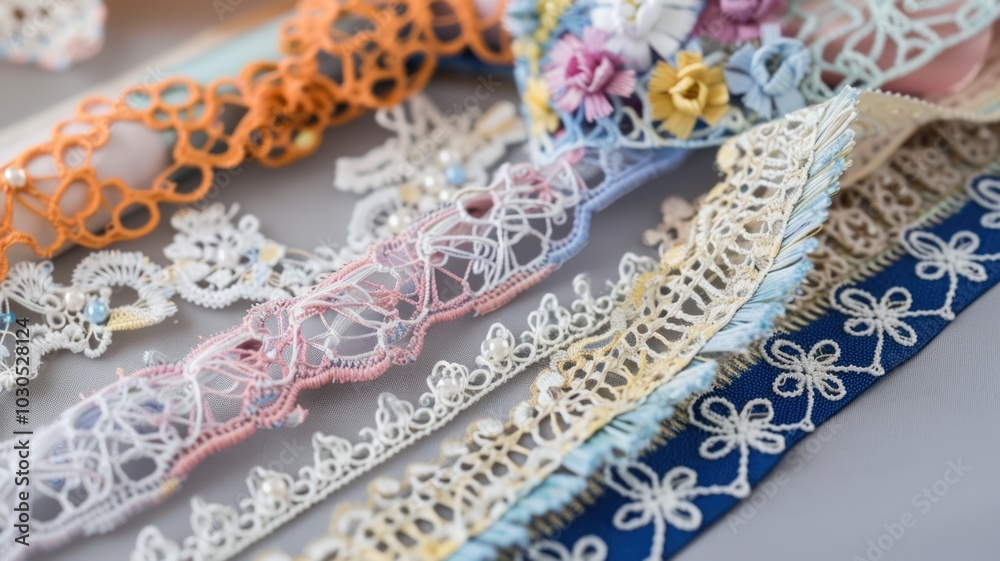 Obraz premium Intricate and colorful lace ribbon collection for crafting and decoration
