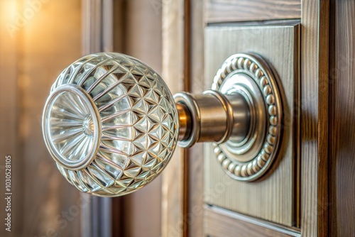 Geometric crystal door knob close-up with glass texture photo