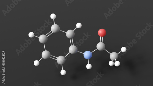 acetanilide molecule 3d, molecular structure, ball and stick model, structural chemical formula analgesic photo