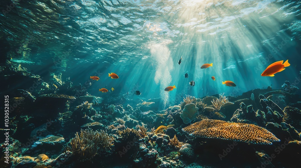 Naklejka premium Serene Underwater View of a Marine Aquarium Environment