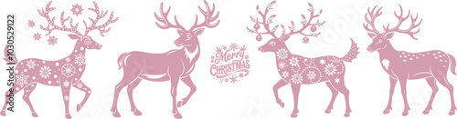 Vectores de renos en color rosa palo. Renos navideños de Santa Claus. Conjunto de animales. Pack de renos de navidad.