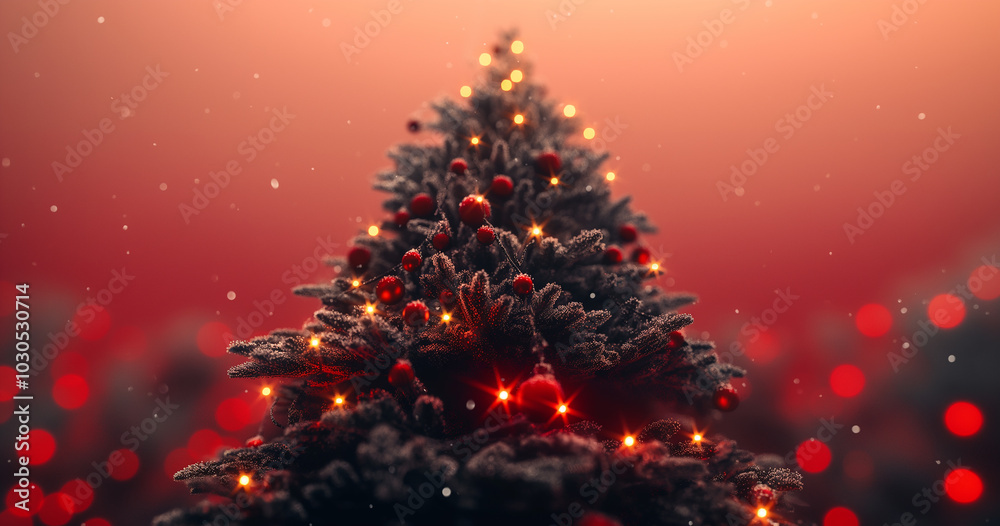 Frosted Christmas Tree with Red Ornaments and Lights Frosted Christmas Tree with Red Ornaments and Lights