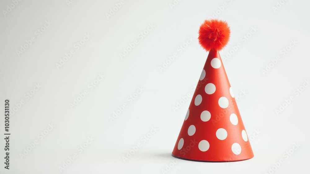 Red polka dot party hat on white background Red polka dot party hat on white background