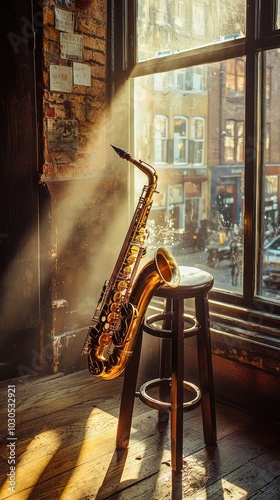 Serene View of a Saxophone Resting on a Stool