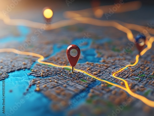 Digital GPS Location on Map with Route Path Concept
