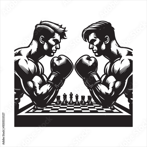 Fight Night Boxers Locked in Fierce Combat Stance , black colour vactor 