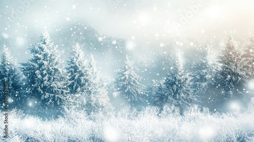 Serene Snowfall in a Mountain Forest Scene