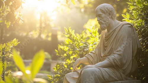 Serene Statue of Socrates in Lush Garden View