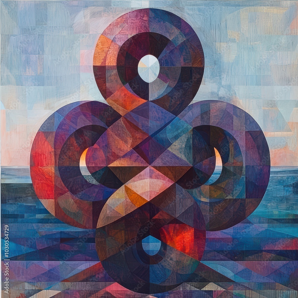 Fototapeta premium Interlocking Rings on Abstract Ocean