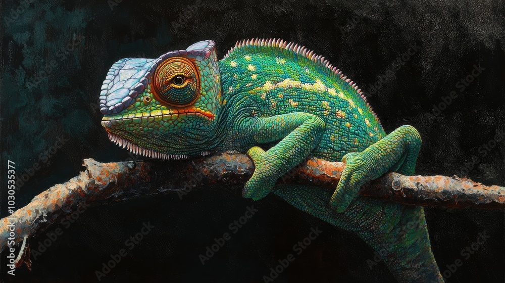 A lizard is perched on a branch. A lizard is perched on a branch.