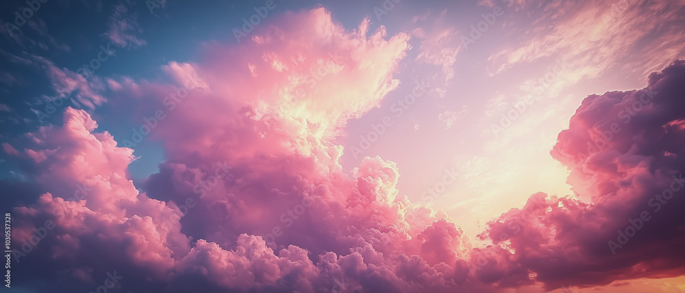 Golden hour sky filled with pink clouds, soft gradients transitioning into deep purples as the sun sets, creating a tranquil yet vibrant atmosphere. Golden hour sky filled with pink clouds, soft gradients transitioning into deep purples as the sun sets, creating a tranquil yet vibrant atmosphere.