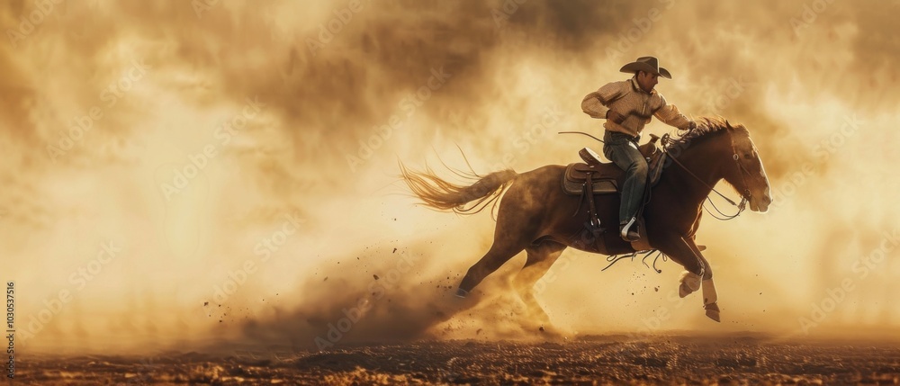 A cowboy on a galloping horse in a dusty field, exuding speed and direction with minimal surroundings. Earthy tones evoke the untamed spirit of the American West. A cowboy on a galloping horse in a dusty field, exuding speed and direction with minimal surroundings. Earthy tones evoke the untamed spirit of the American West.