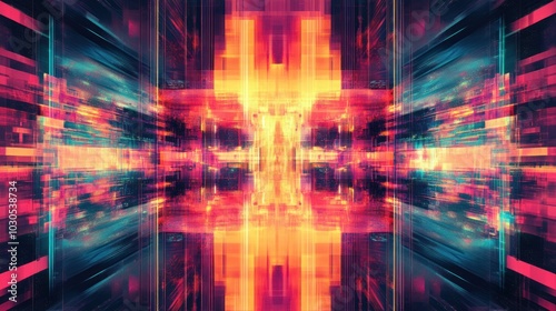 Wallpaper Mural Neon glitch effect with distorted lines and vibrant colors, capturing a futuristic digital art style. Torontodigital.ca