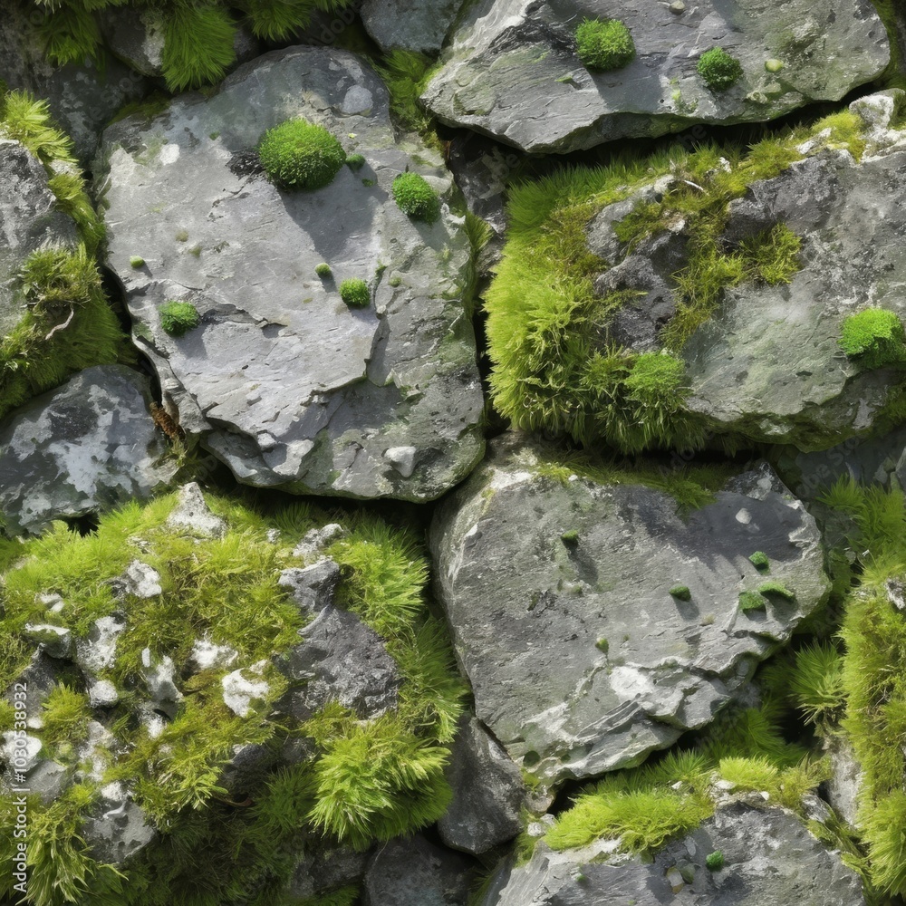 Seamless stone with moss texture for design projects.