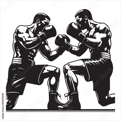Fight Night Boxers Locked in Fierce Combat Stance , black colour vactor 