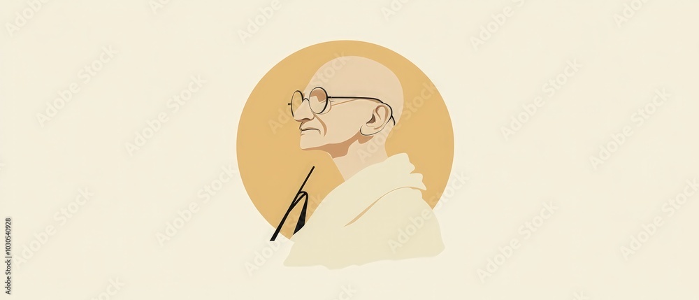 Vector Illustration for Gandhi Jayanti, Minimalist Design Featuring Mahatma Gandhi's Glasses, Walking Stick, and Charkha Honoring Peace and Non-Violence Vector Illustration for Gandhi Jayanti, Minimalist Design Featuring Mahatma Gandhi's Glasses, Walking Stick, and Charkha Honoring Peace and Non-Violence