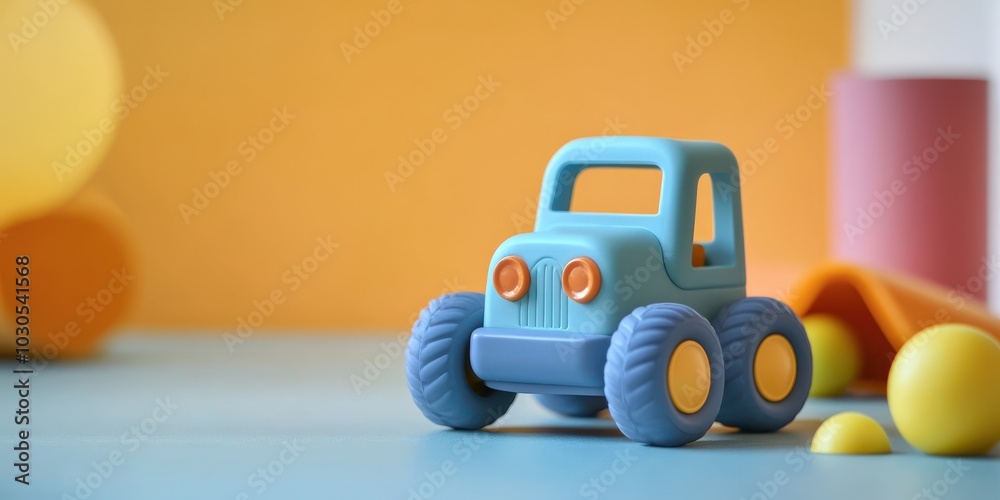 Colorful toy truck on a playful background, ideal for children's themes and educational materials. Colorful toy truck on a playful background, ideal for children's themes and educational materials.
