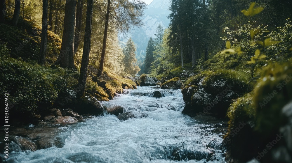 Serene Crystal Clear Mountain River Landscape Serene Crystal Clear Mountain River Landscape