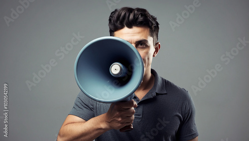 Male Hand Holding a Megaphone photo