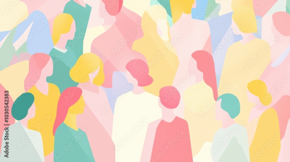 Support network theme, flat design style, side view illustration with pastel tones, representing community and collective effort. Support network theme, flat design style, side view illustration with pastel tones, representing community and collective effort.