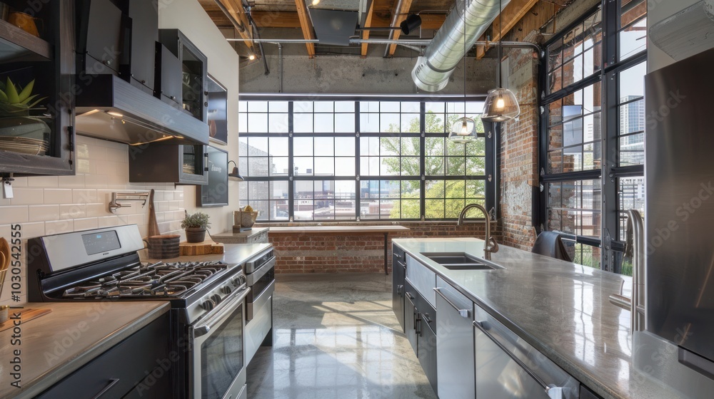 Fototapeta premium Modern Kitchen with City View