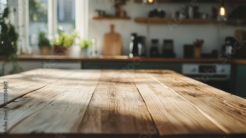 Rustic Wooden Table in Cozy Kitchen Setting