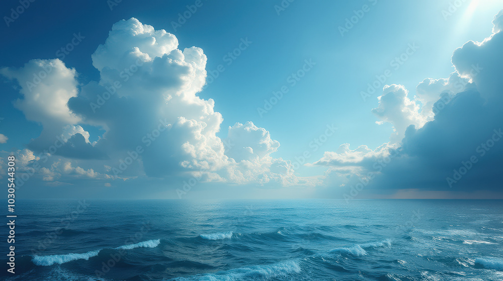 Obraz premium Dramatic Sunset Over the Ocean with Colorful Clouds and Gentle Waves at Twilight – Stunning Coastal Landscape Photography