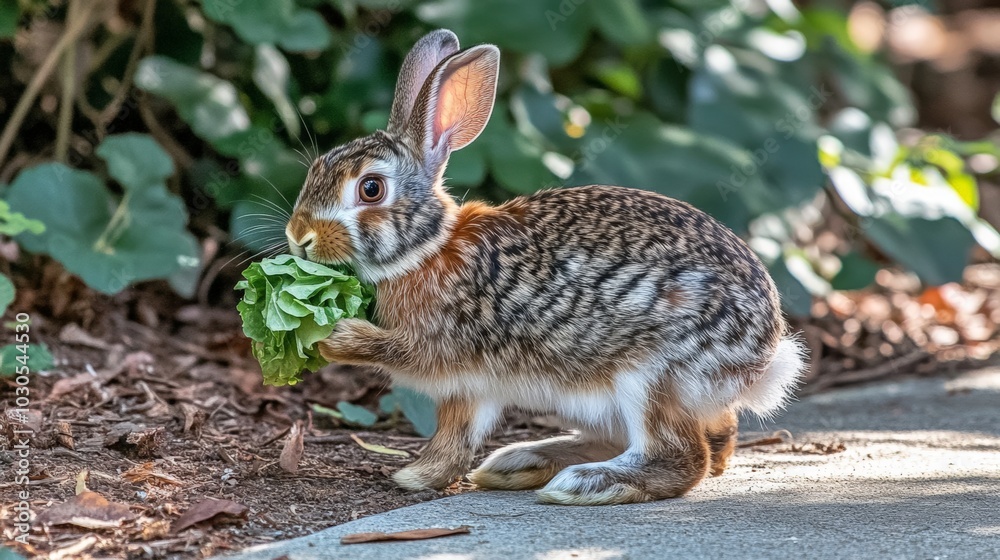 Fototapeta premium Cute Rabbit Eating Greens.