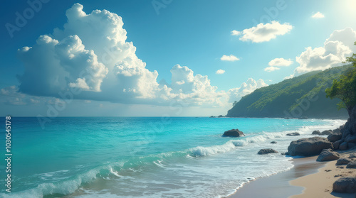 Vibrant Ocean and Cloudscape Image | Blue Sky, Calm Seas, Tropical Clouds, and Stunning Horizon View for Nature and Travel Photography